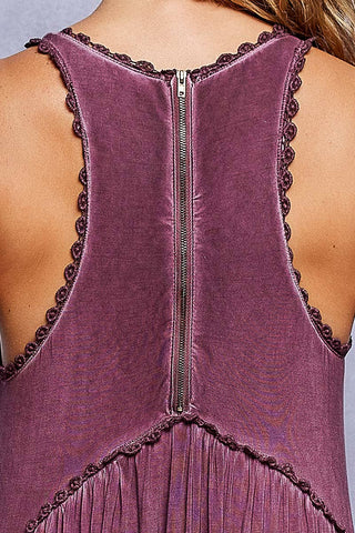 Sleeveless Racerback Back Zipper Front Slit Knit Maxi Dress