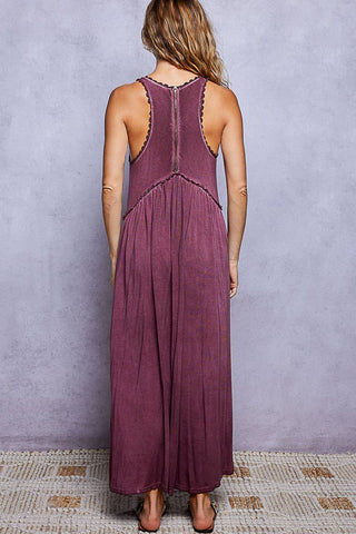 Sleeveless Racerback Back Zipper Front Slit Knit Maxi Dress