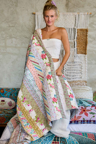 Crafted Patchwork Quilt Vintage Floral Prints Blanket