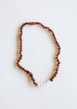 Raw Cognac Baltic Sea Amber + Moonstone || Beaded Necklace