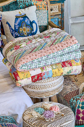 Crafted Patchwork Quilt Vintage Floral Prints Blanket