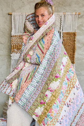 Crafted Patchwork Quilt Vintage Floral Prints Blanket