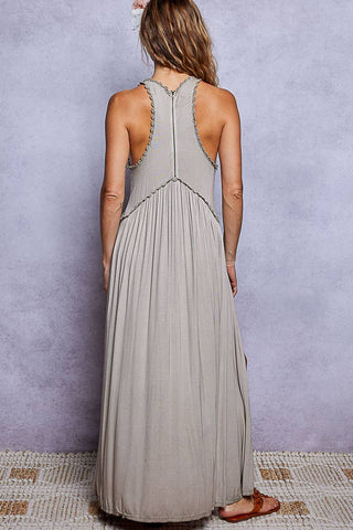 Sleeveless Racerback Back Zipper Front Slit Knit Maxi Dress