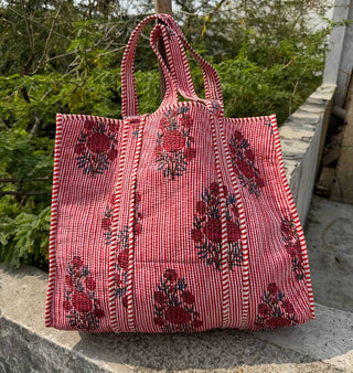 Hand Block Printed Tote Bag Quilted Cotton Bag Shoulder Bags