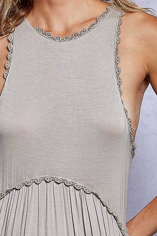 Sleeveless Racerback Back Zipper Front Slit Knit Maxi Dress