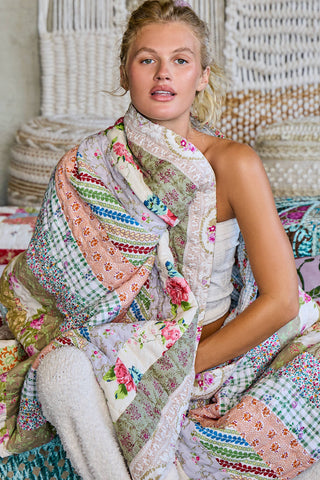 Crafted Patchwork Quilt Vintage Floral Prints Blanket