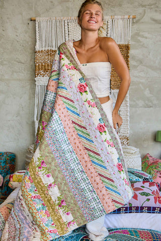Crafted Patchwork Quilt Vintage Floral Prints Blanket