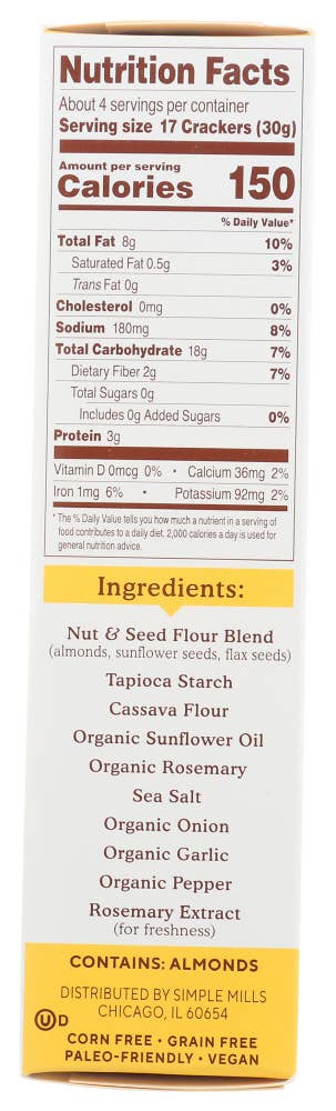 Simple Mills Crackers Almond Flour Rosemary Sea Salt 4.25 oz