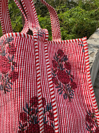 Hand Block Printed Tote Bag Quilted Cotton Bag Shoulder Bags