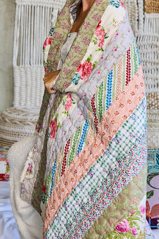 Crafted Patchwork Quilt Vintage Floral Prints Blanket
