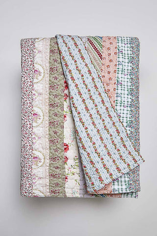 Crafted Patchwork Quilt Vintage Floral Prints Blanket