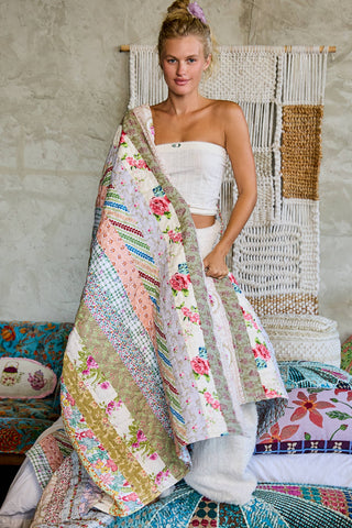 Crafted Patchwork Quilt Vintage Floral Prints Blanket