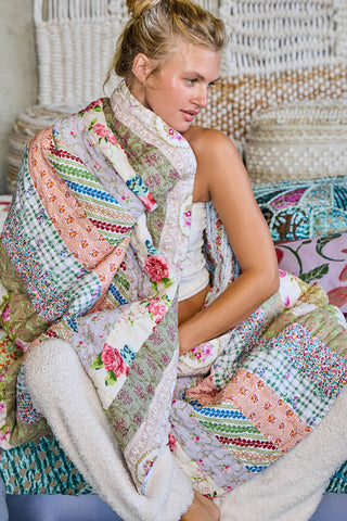 Crafted Patchwork Quilt Vintage Floral Prints Blanket