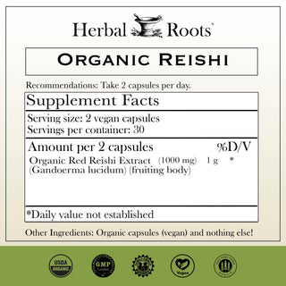 Herbal Roots Organic Reishi Mushroom Capsules