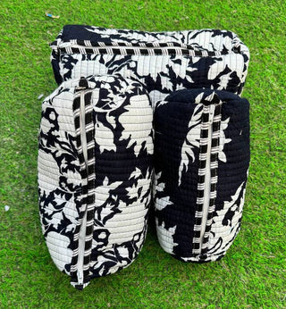 Black Cotton Quilted Printed Women's Makeup Bag Cosmetic Bag
