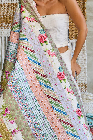Crafted Patchwork Quilt Vintage Floral Prints Blanket