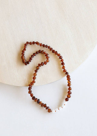 Raw Cognac Baltic Sea Amber + Moonstone || Beaded Necklace