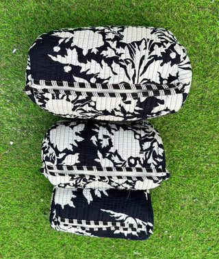 Black Cotton Quilted Printed Women's Makeup Bag Cosmetic Bag
