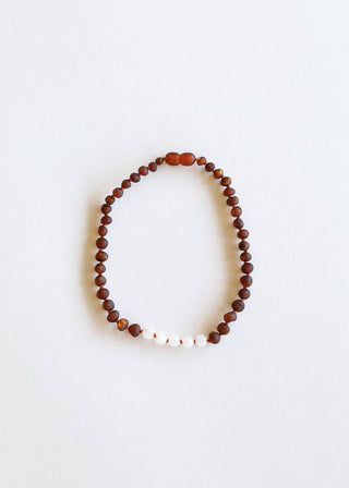 Raw Cognac Baltic Sea Amber + Moonstone || Beaded Necklace