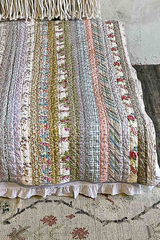 Crafted Patchwork Quilt Vintage Floral Prints Blanket